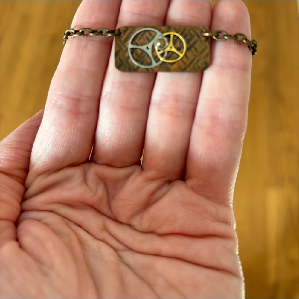 Bronze necklace with industrial accent